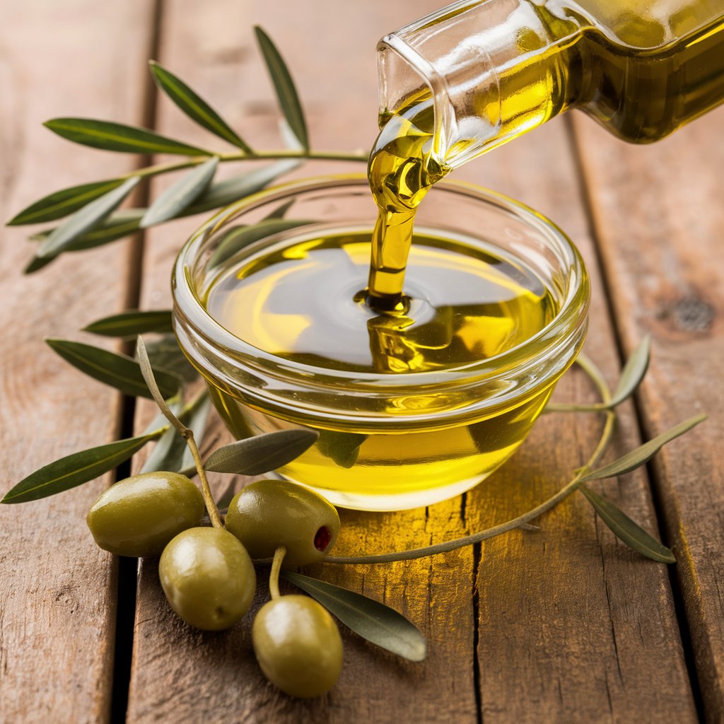 Olivenöl wird in ein Schälchen gegossen.
