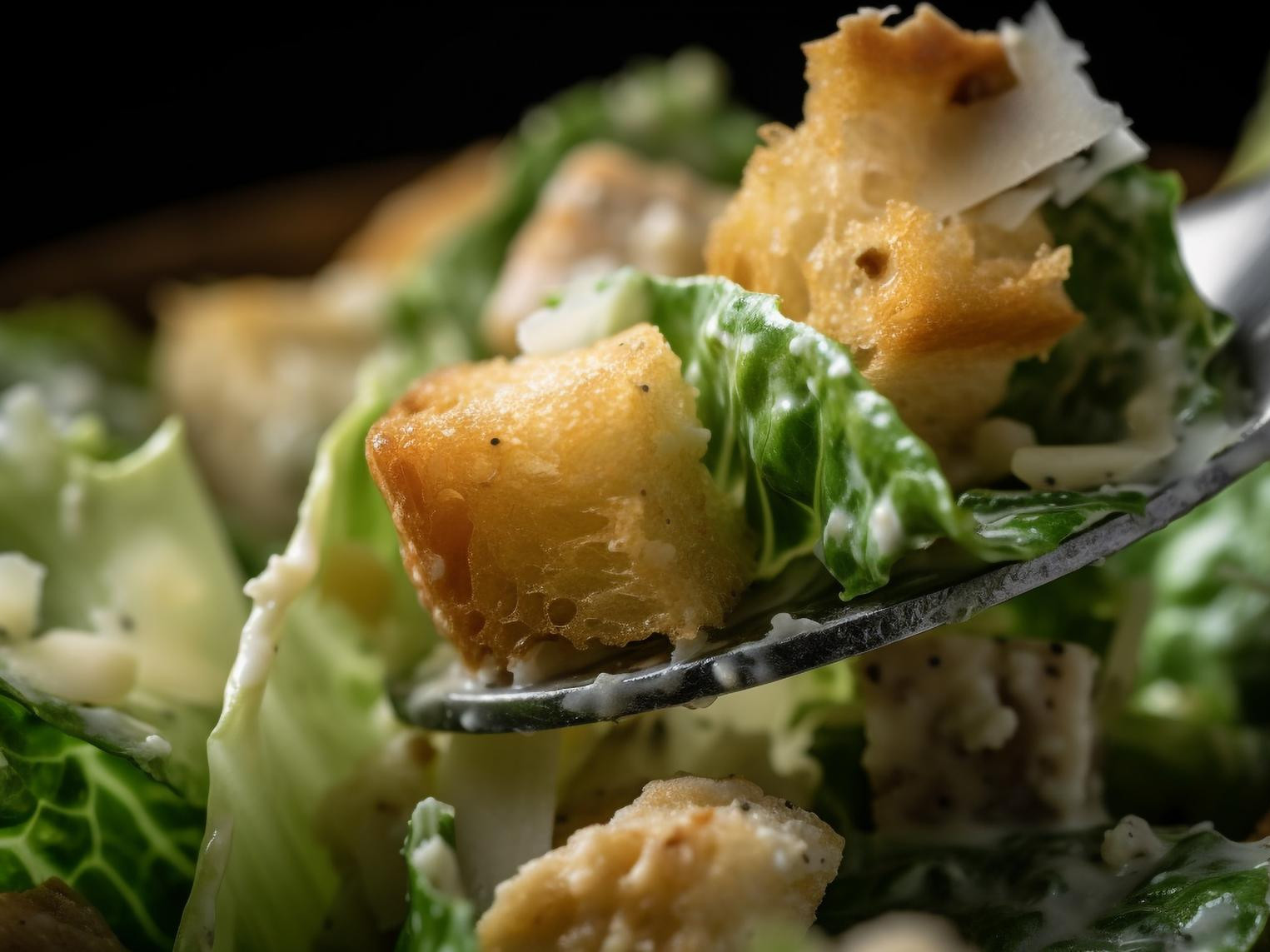 Nahaufnahme eines Salats mit Blattgemüse und anderen Zutaten.