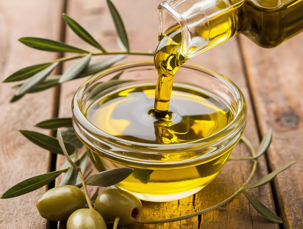 Olivenöl wird in eine Schüssel gegossen